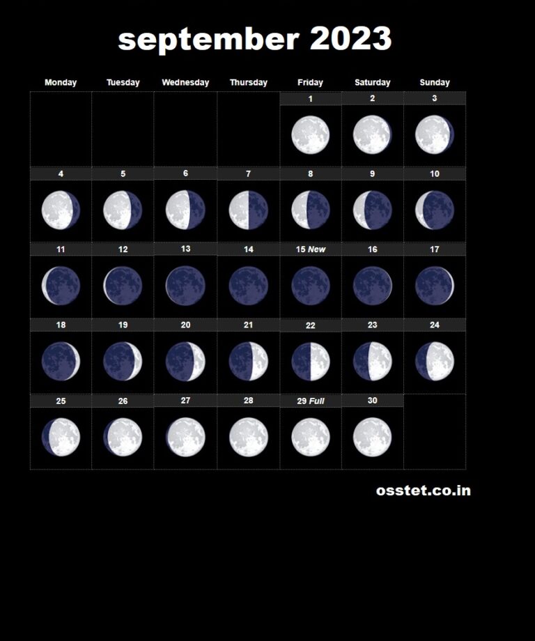 Lunar September 2023 Moon Phases Calendar with Dates