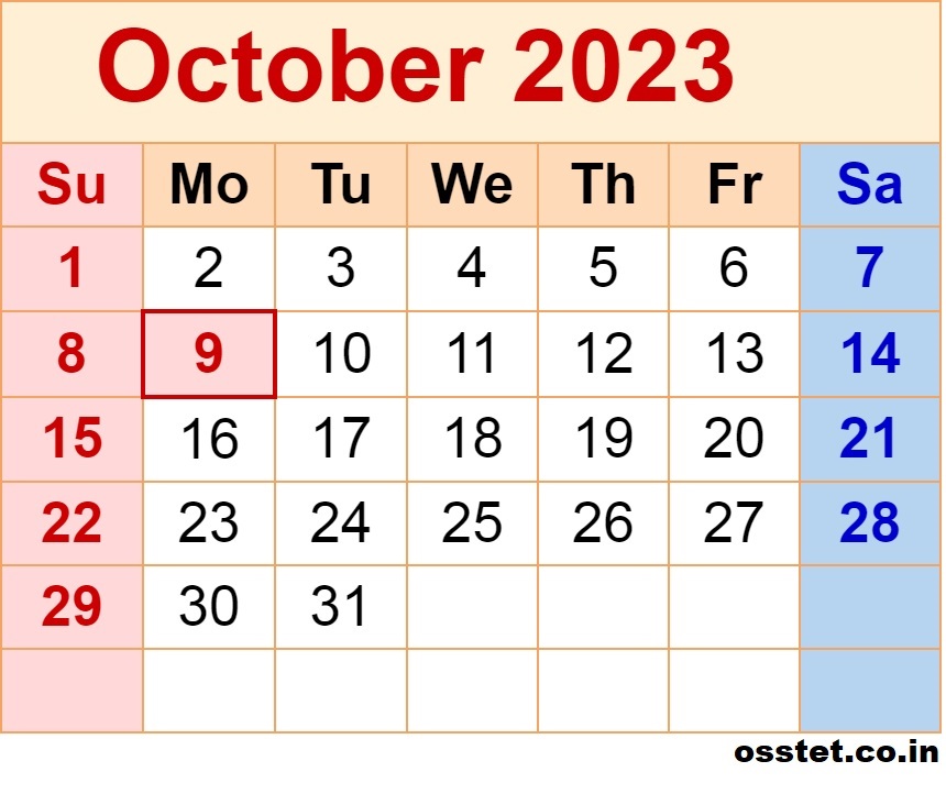 printable 2023 October calendar
