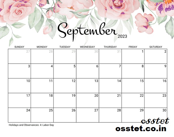 Cute September 2023 Calendar Floral Wallpaper for Desk
