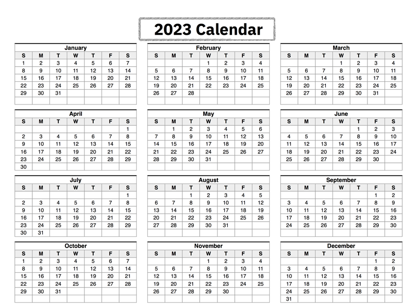 2023 a year calendar