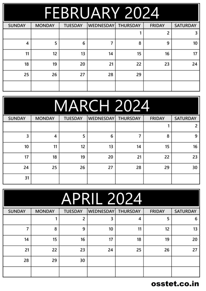 Calendar 2024 February March April