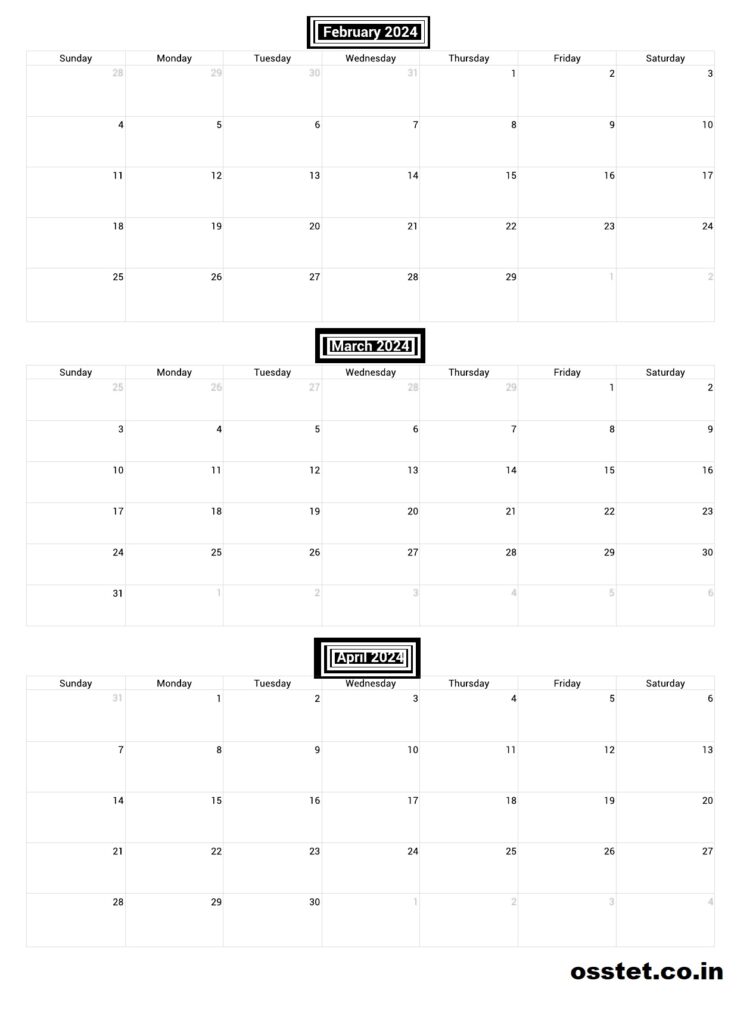 Feb Mar & Apr 2024 Calendar