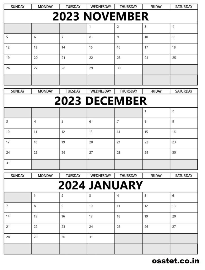Free November December 2023 January 2024 Calendar Printable Templates