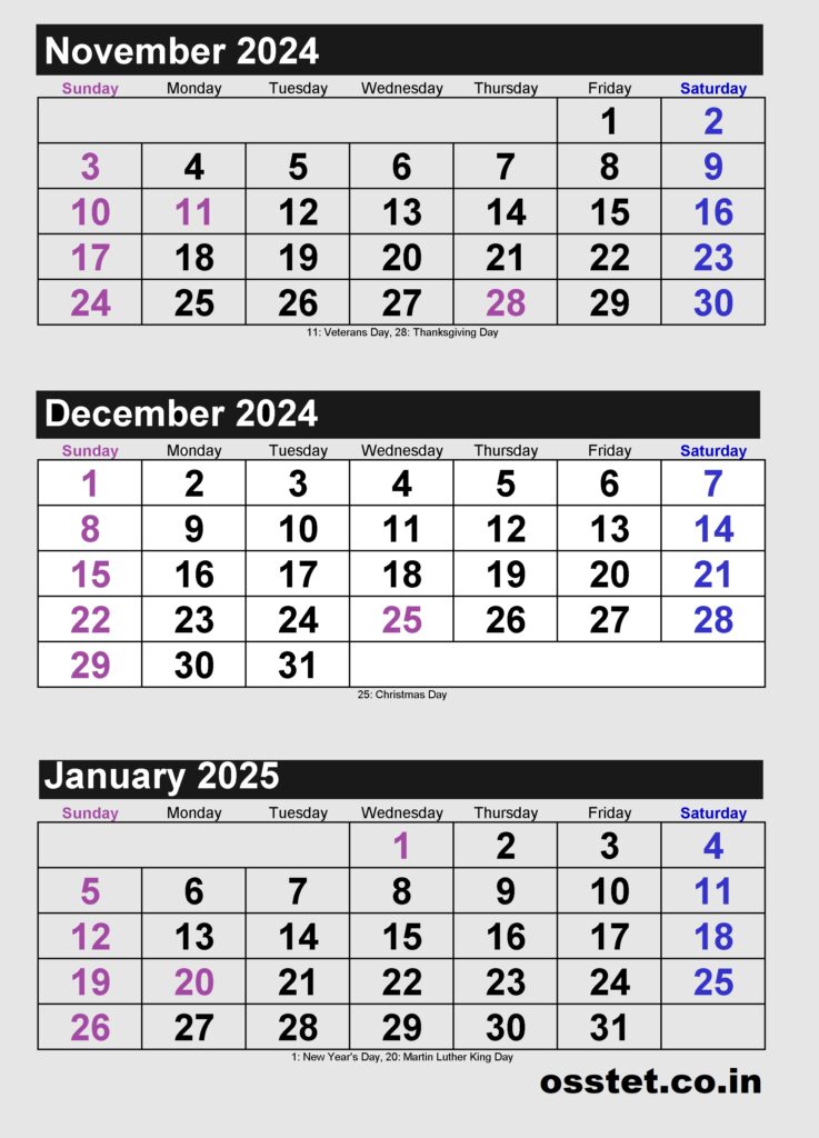 Free November December 2023 January 2024 Calendar Printable Templates Download