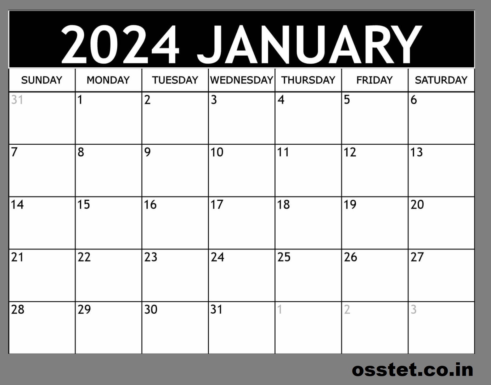 January Calendar 2024 Printable