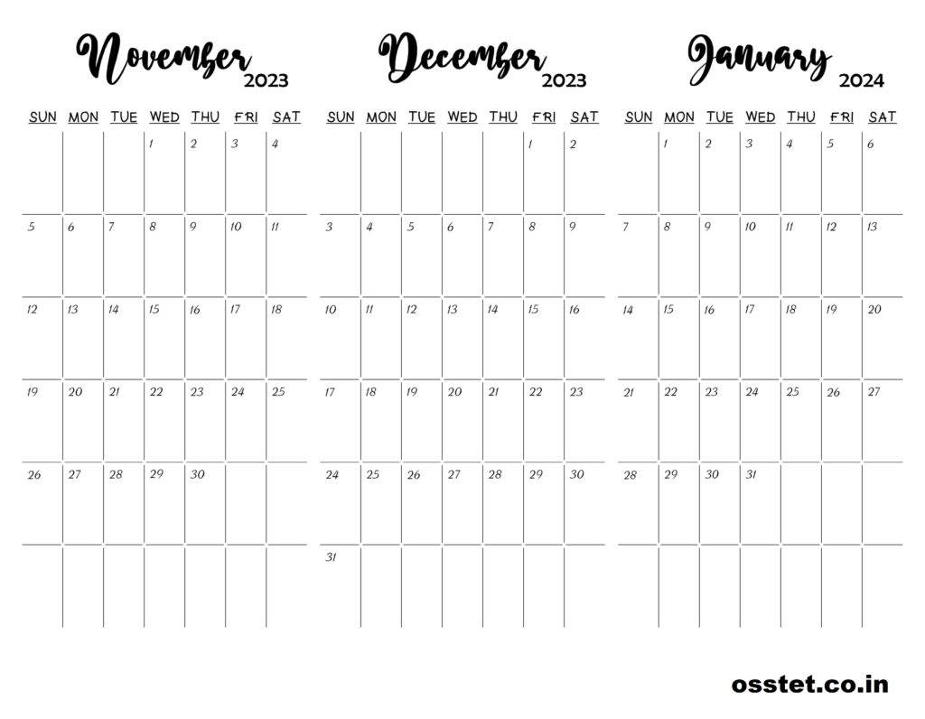 Nov Dec 2023 & Jan 2024 Three Month Calendar
