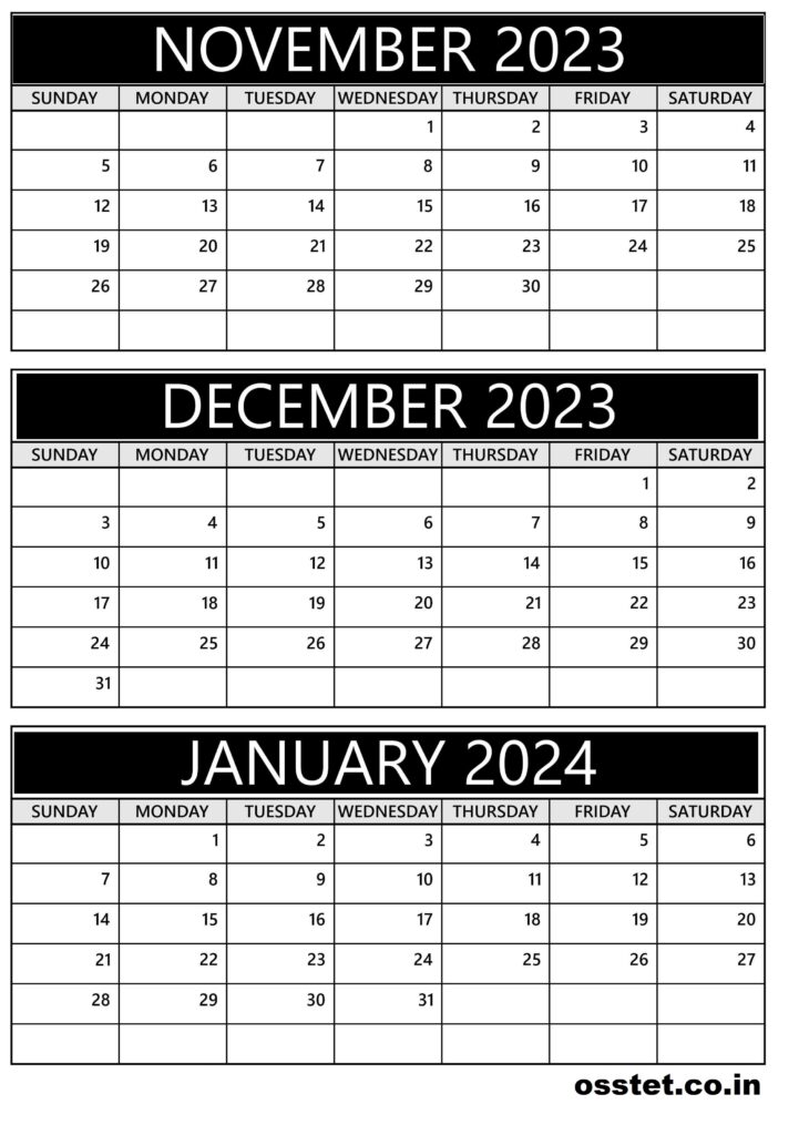 November December 2023 January 2024 Calendar Printable Templates Download