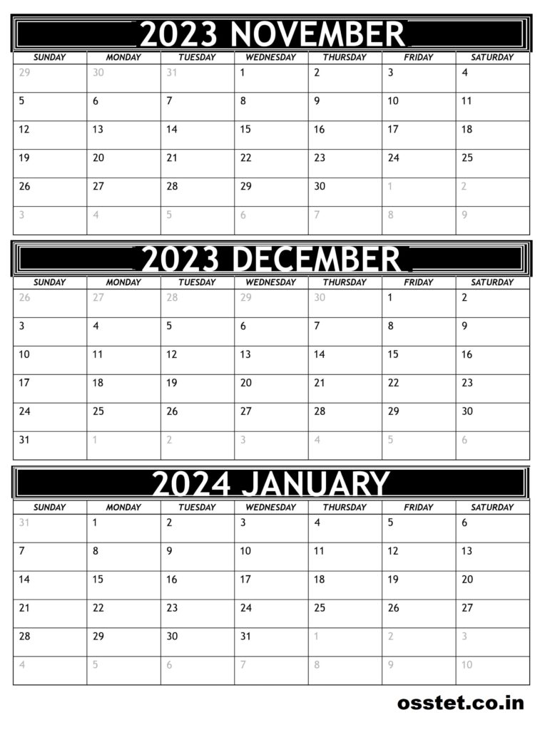 November December 2023 January 2024 Calendar Printable Templates Free Download