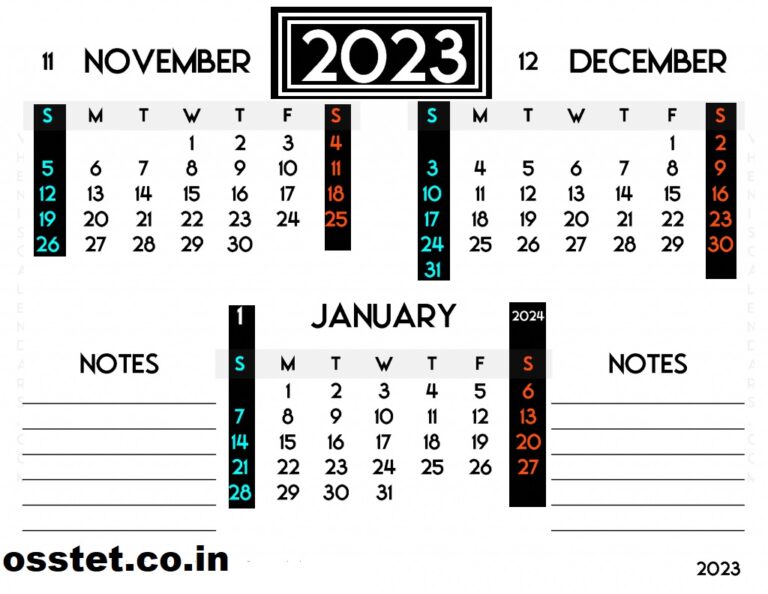Free November December 2023 To January 2024 Calendar Printable Templates