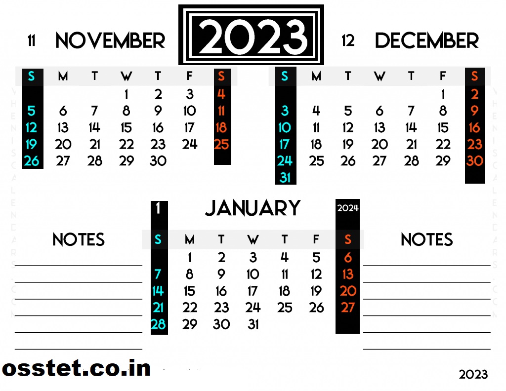 November December 2023 January 2024 Calendar Printable Templates [Free Download]