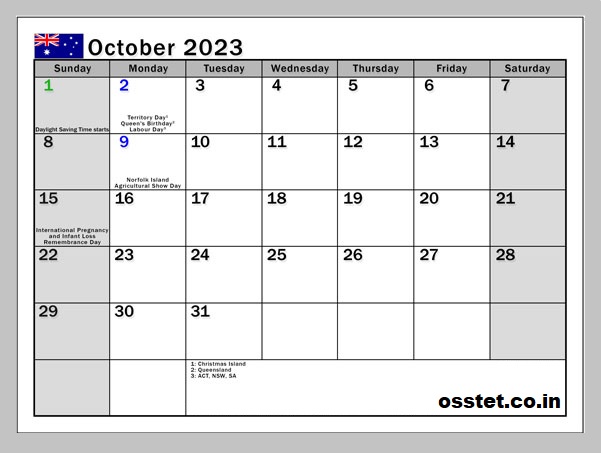 October 2023 Australia Calendar