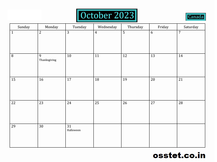 October 2023 Canada Calendar
