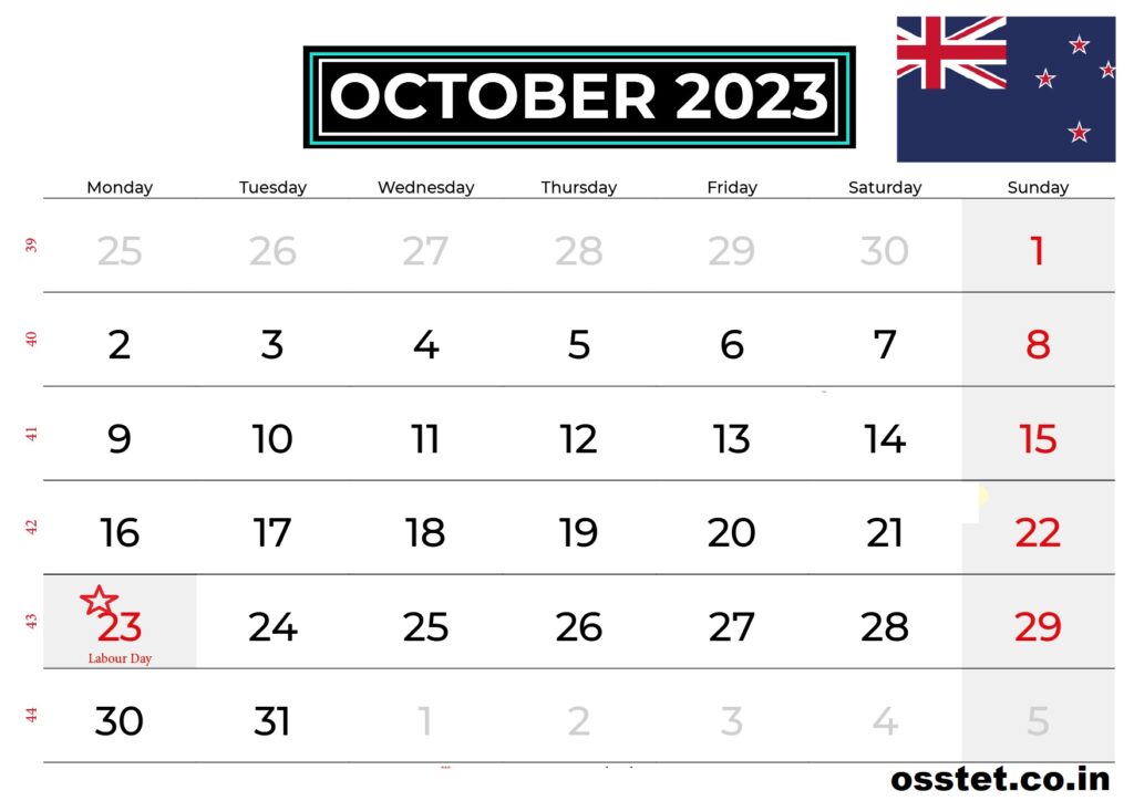 October 2023 New Zealand Calendar