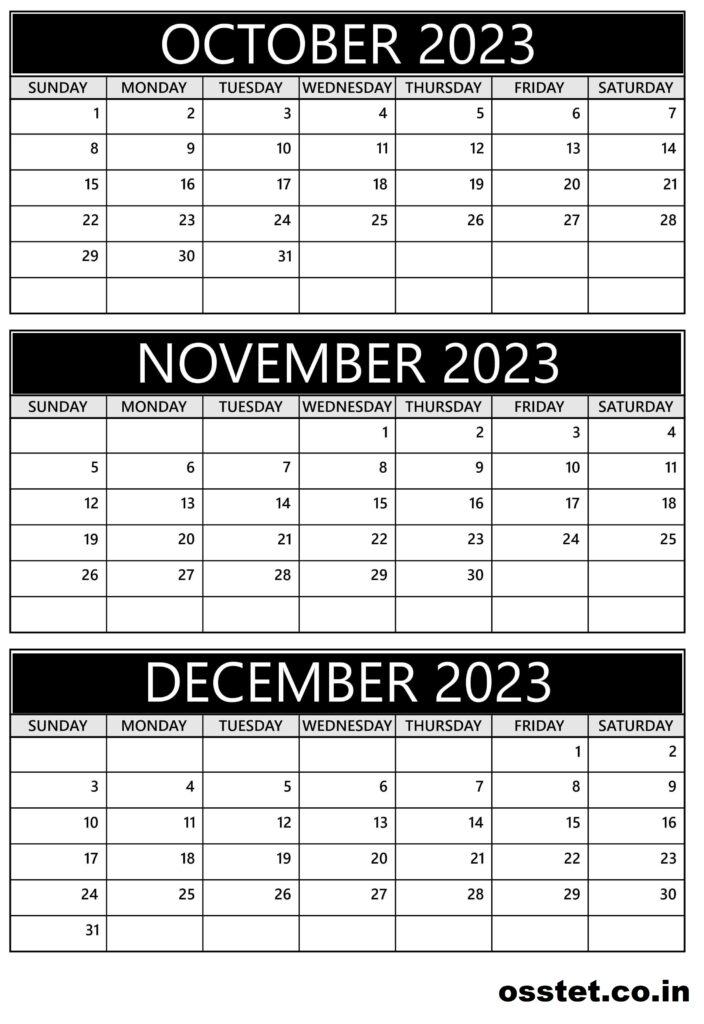 October November December 2023 Calendar