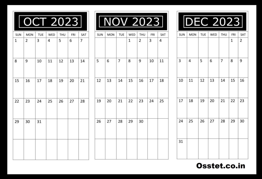 October November & December 2023 Calendar