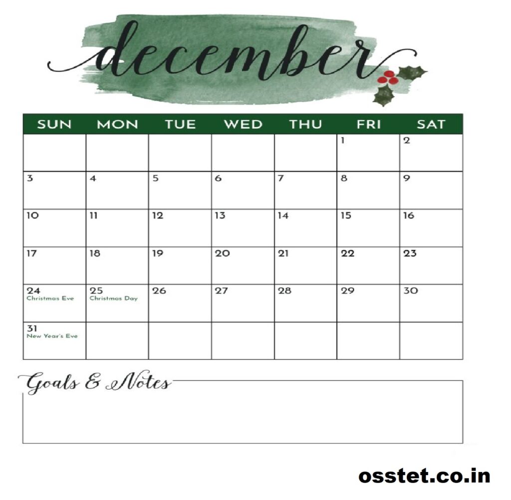 Printable Cute Floral Calendar December 2023