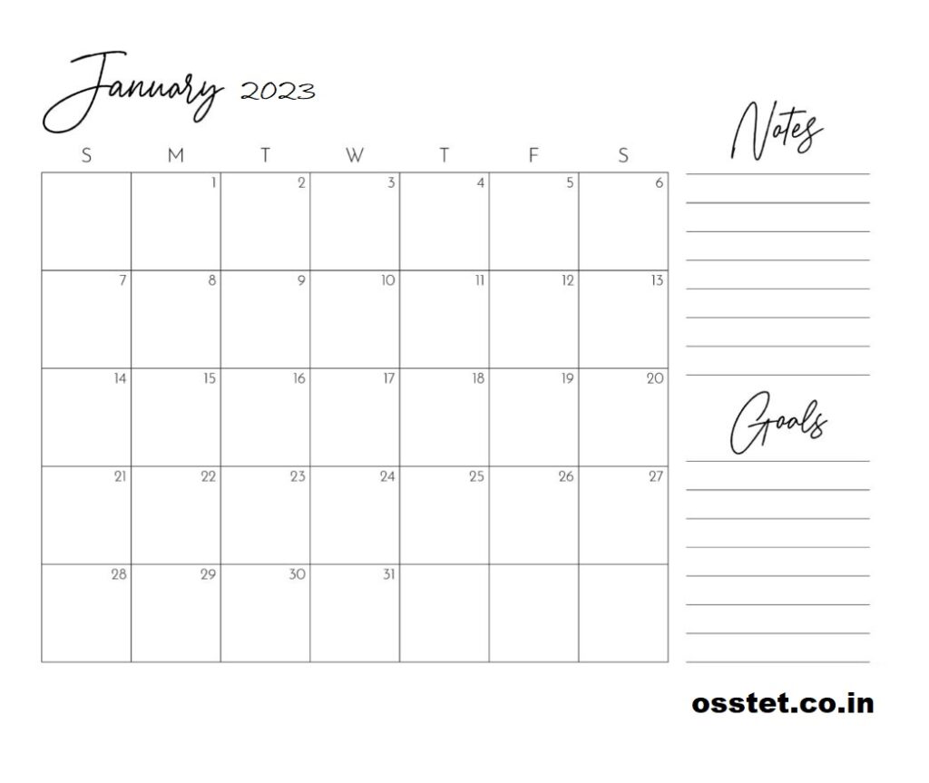 Printable January 2024 Calendar With Notes
