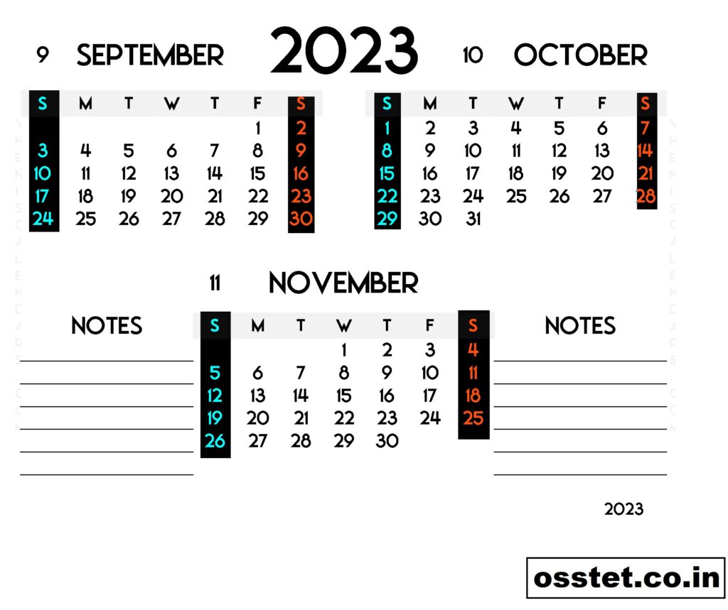 Printable September October and November 2023 Calendar