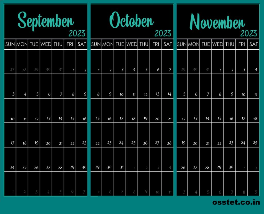 Sept Oct & Nove Calendar 2023