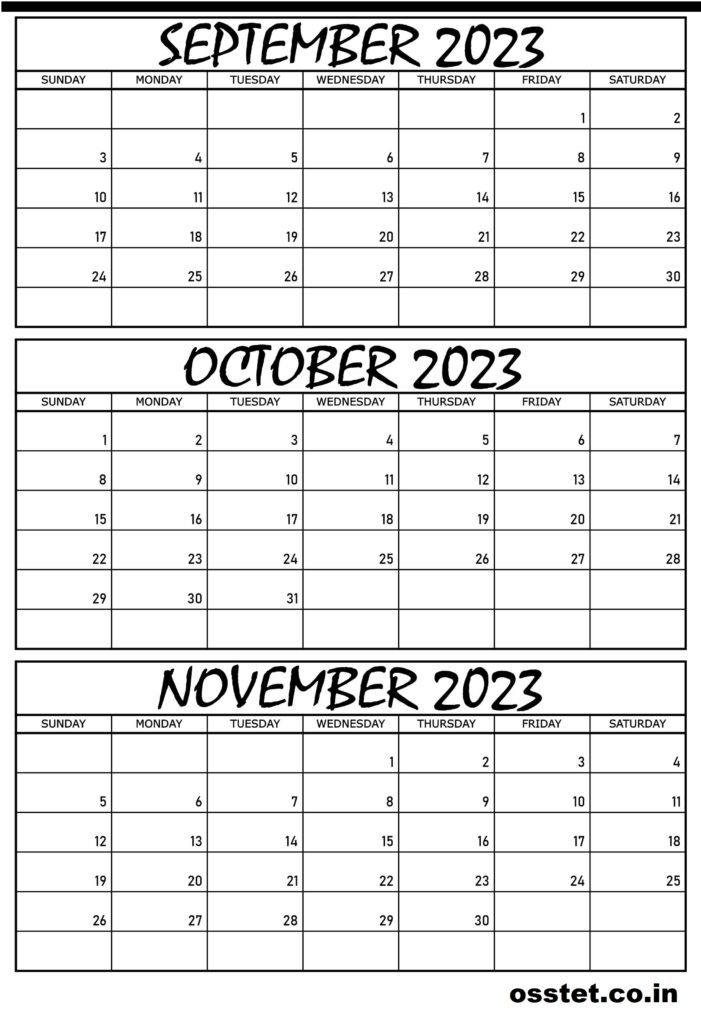 September October and November 2023 Calendar
