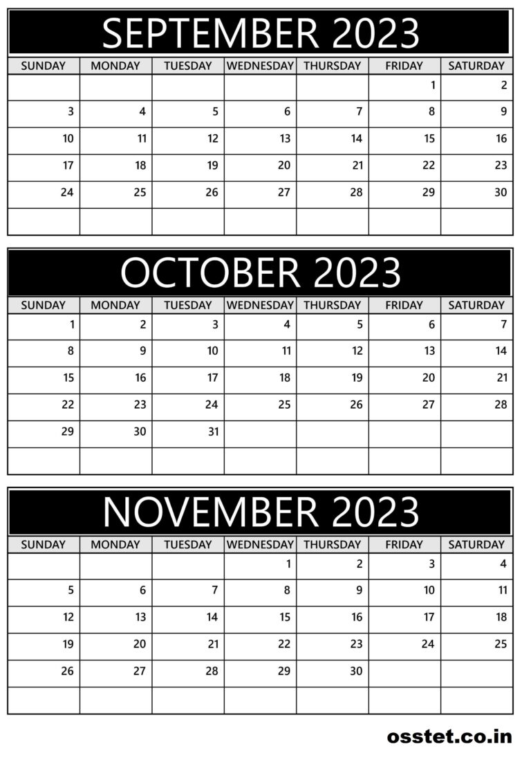 September October November 2023 Calendar Printable Templates [Free Download]