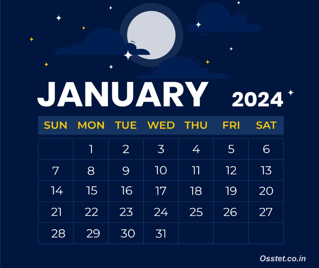 Printable January 2024 Calendar Full Moon Design
