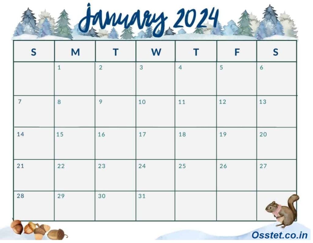 Printable January 2024 Calendar Full Moon Design