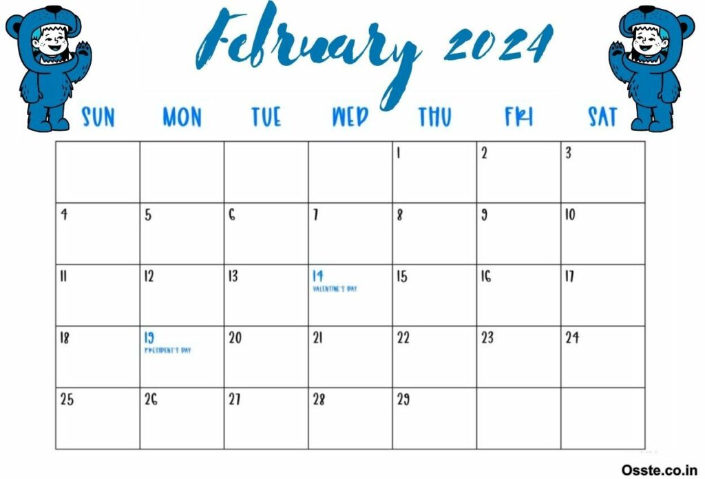 Cute February 2024 Decorative Calendar