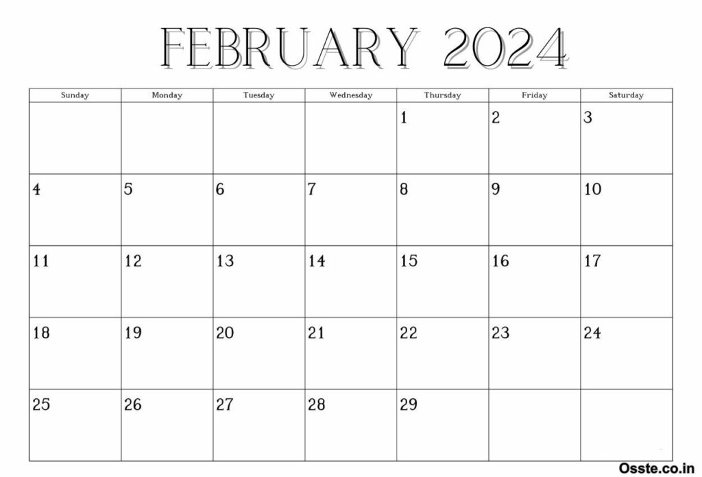 February 2024 Calendar Blank Format