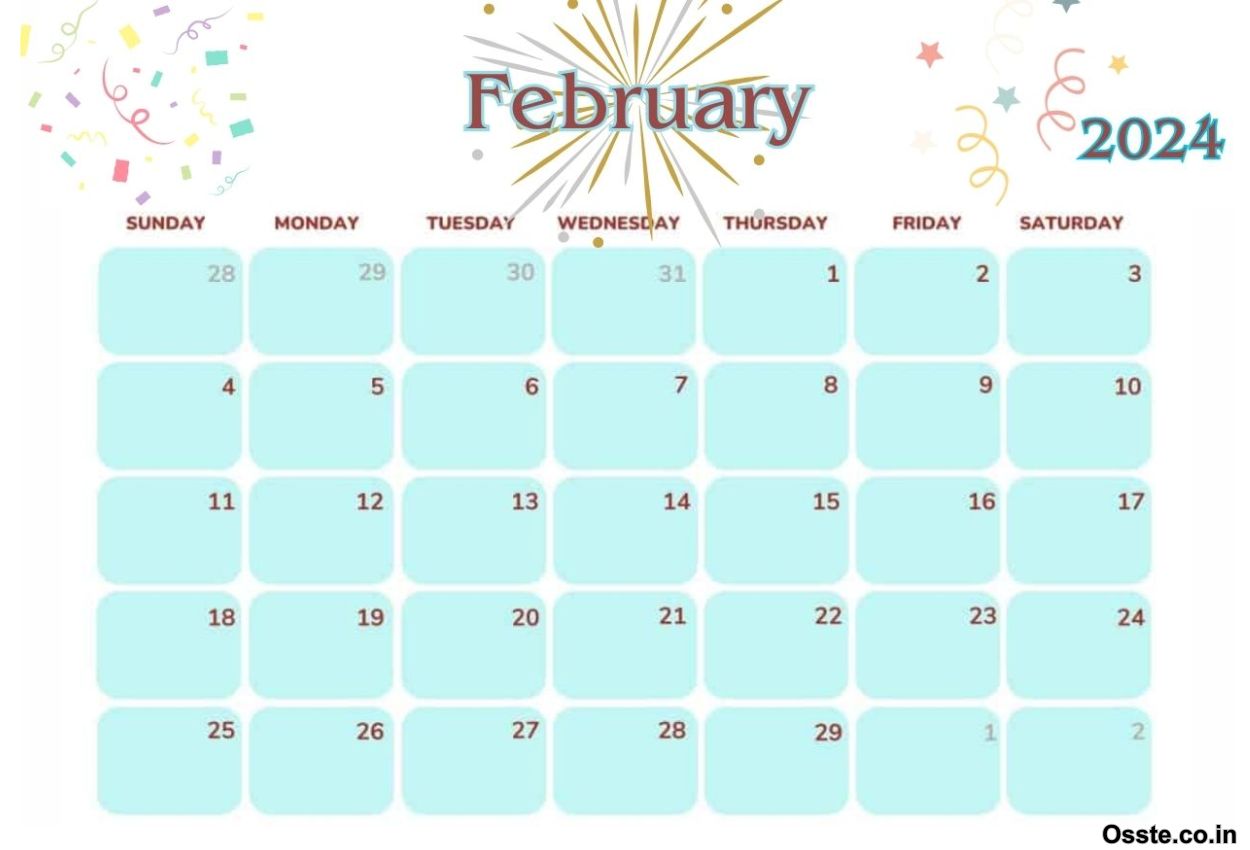 Free Blank February 2024 Calendar Printable PDF Cute Templates