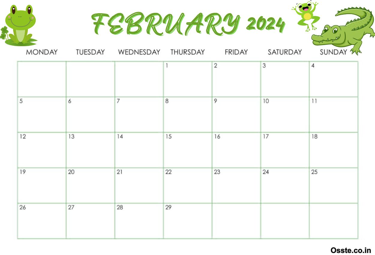 February 2024 Calendar Cute wall Template
