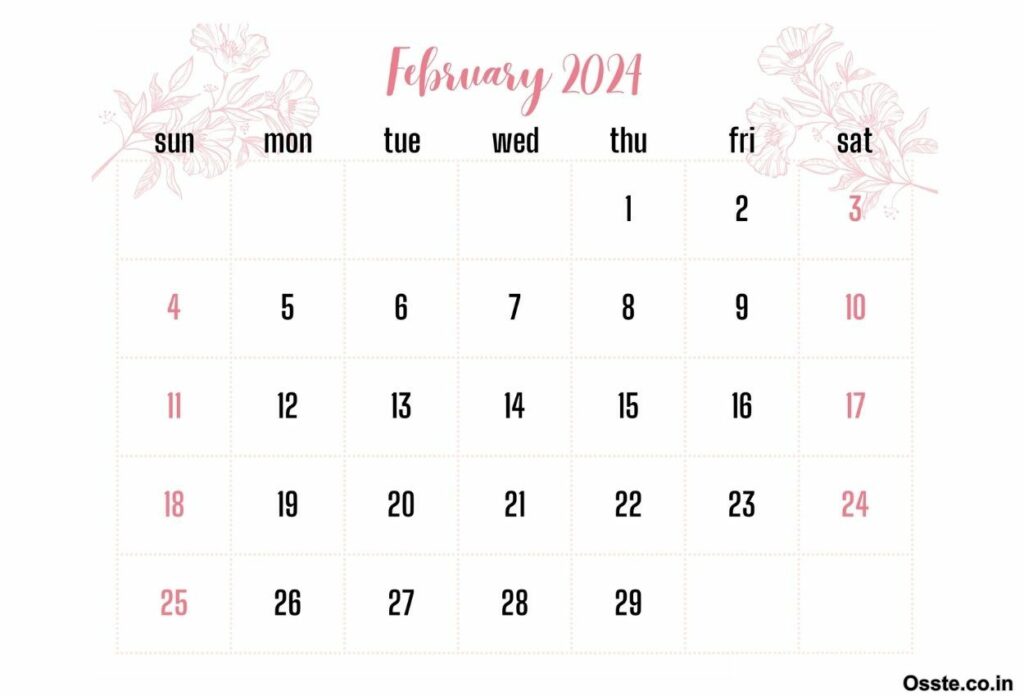 February 2024 Calendar Floral Design