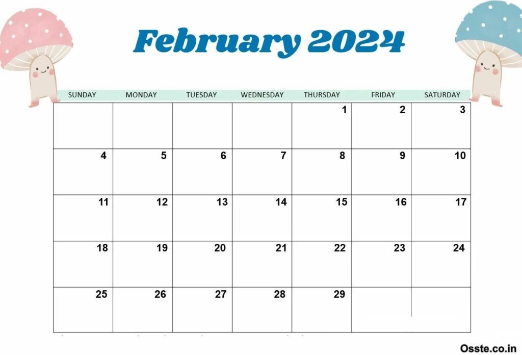 Free Blank February 2024 Calendar Printable PDF Cute Templates