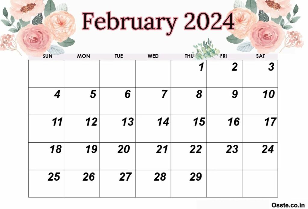 February 2024 Floral Calendar PNG