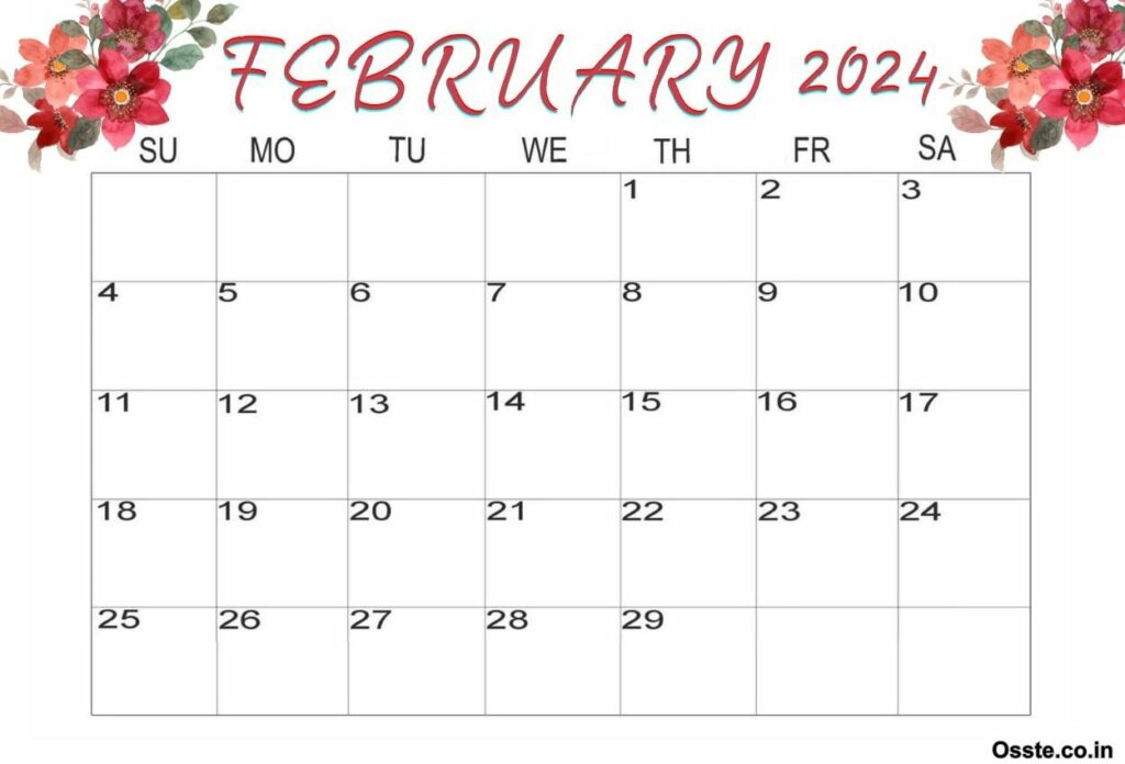 Floral February 2024 Decorative Calendar