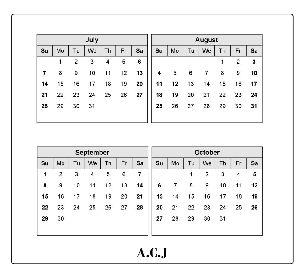 July To October 2024 Calendar