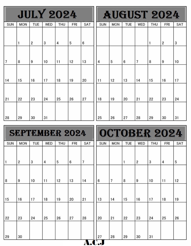 July To October 2024 Printable Calendar