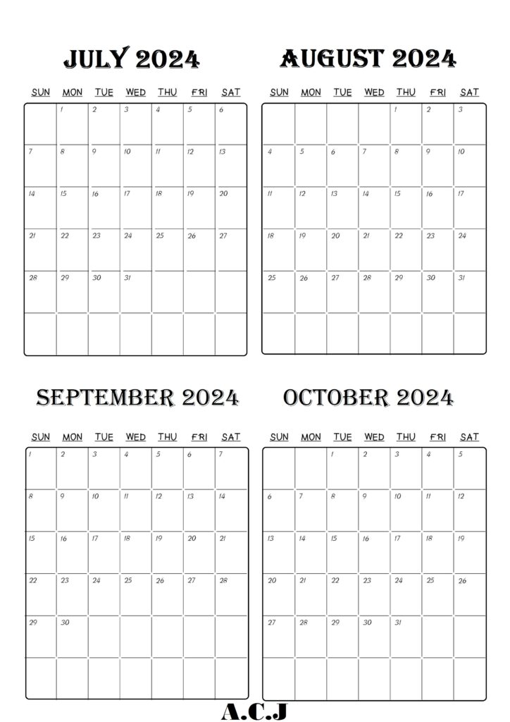 July To October Calendar 2024