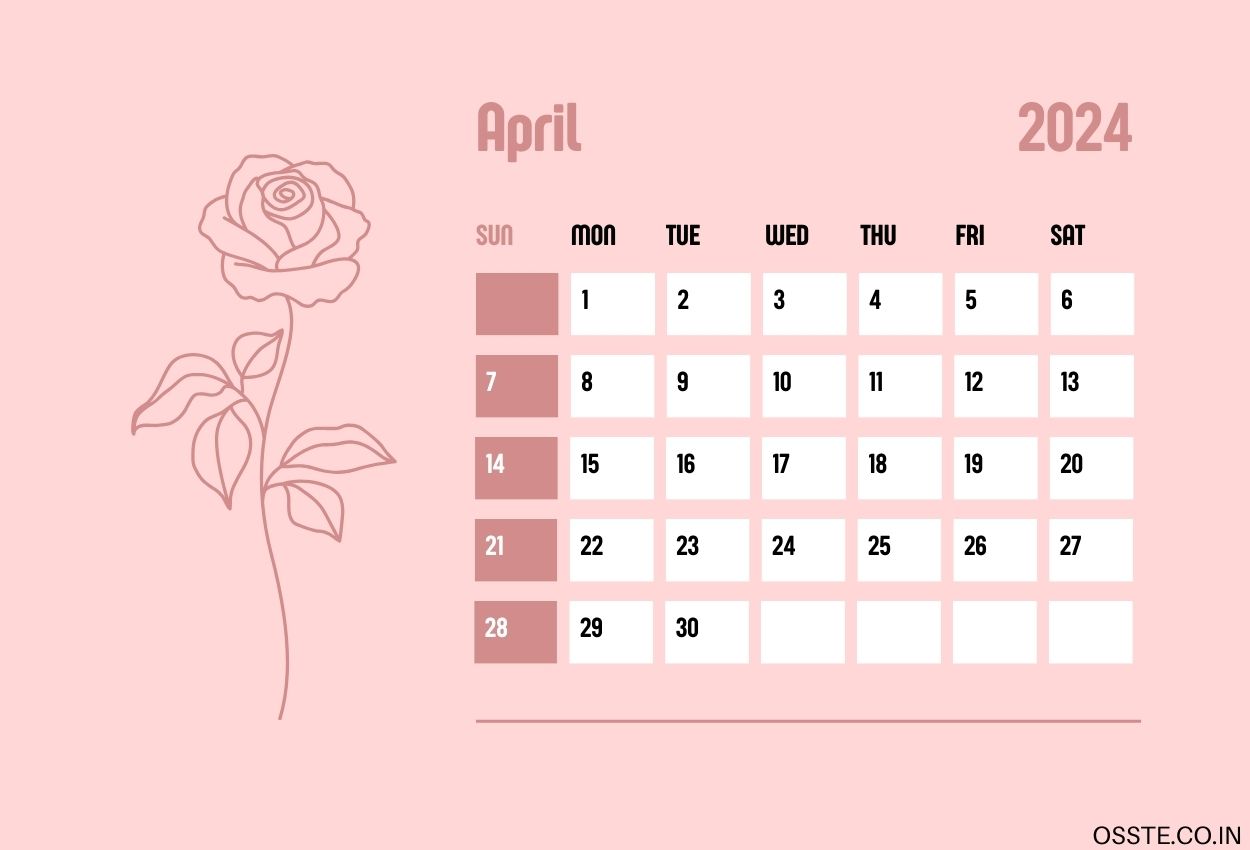 April 2024 Calendar For Desk