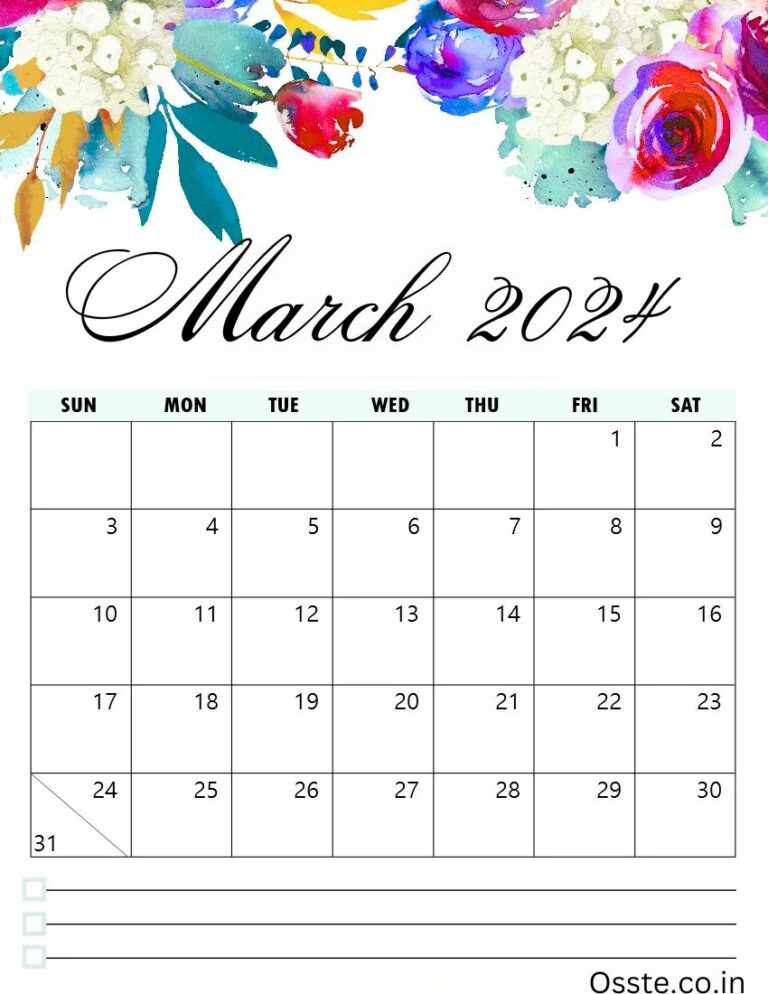 Print Floral March 2024 Calendar Cute For Wall & Desk