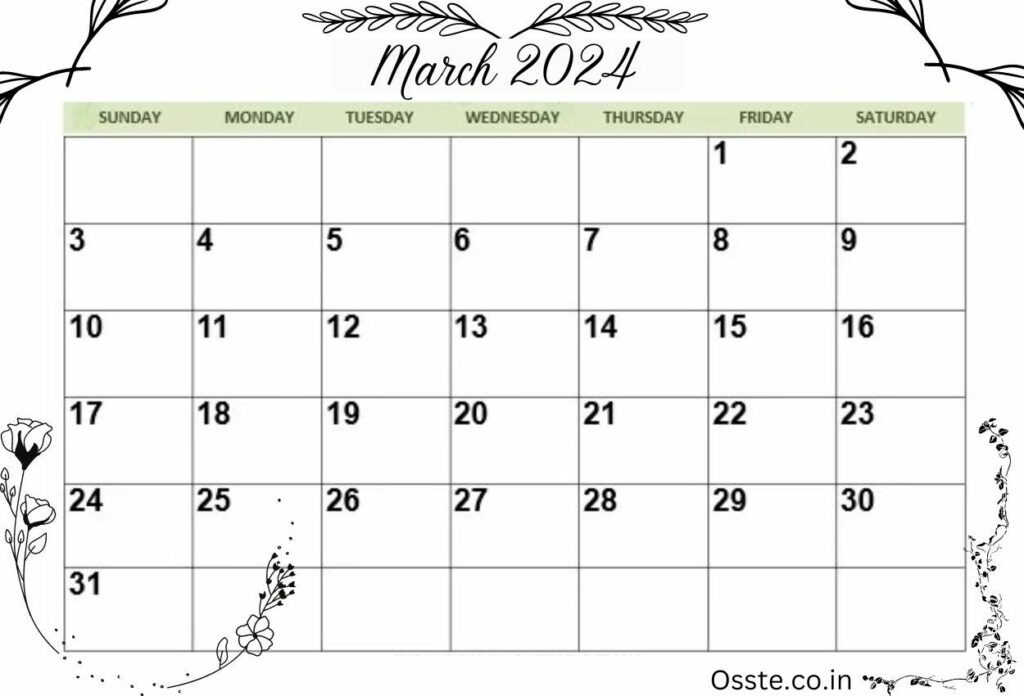 Floral March 2024 Calendar Wallpaper for Desktop