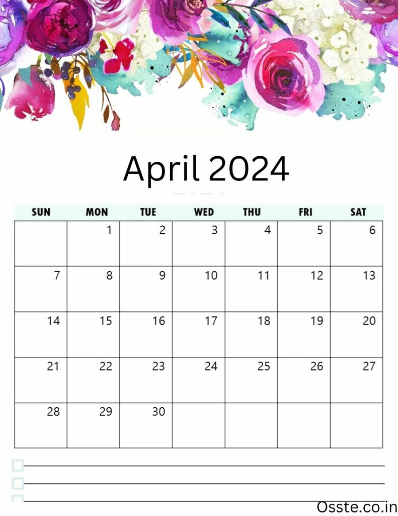 Free April 2024 Calendar Floral Wallpaper