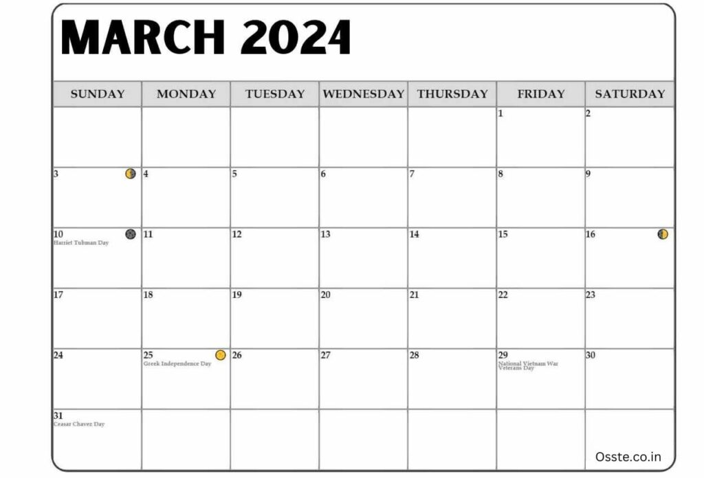 Free March 2024 Calendar Moon Phases