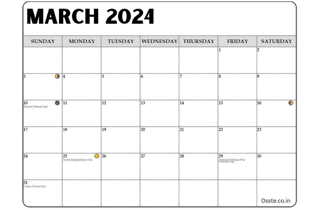 Lunar March 2024 Moon Phases Calendar To Print