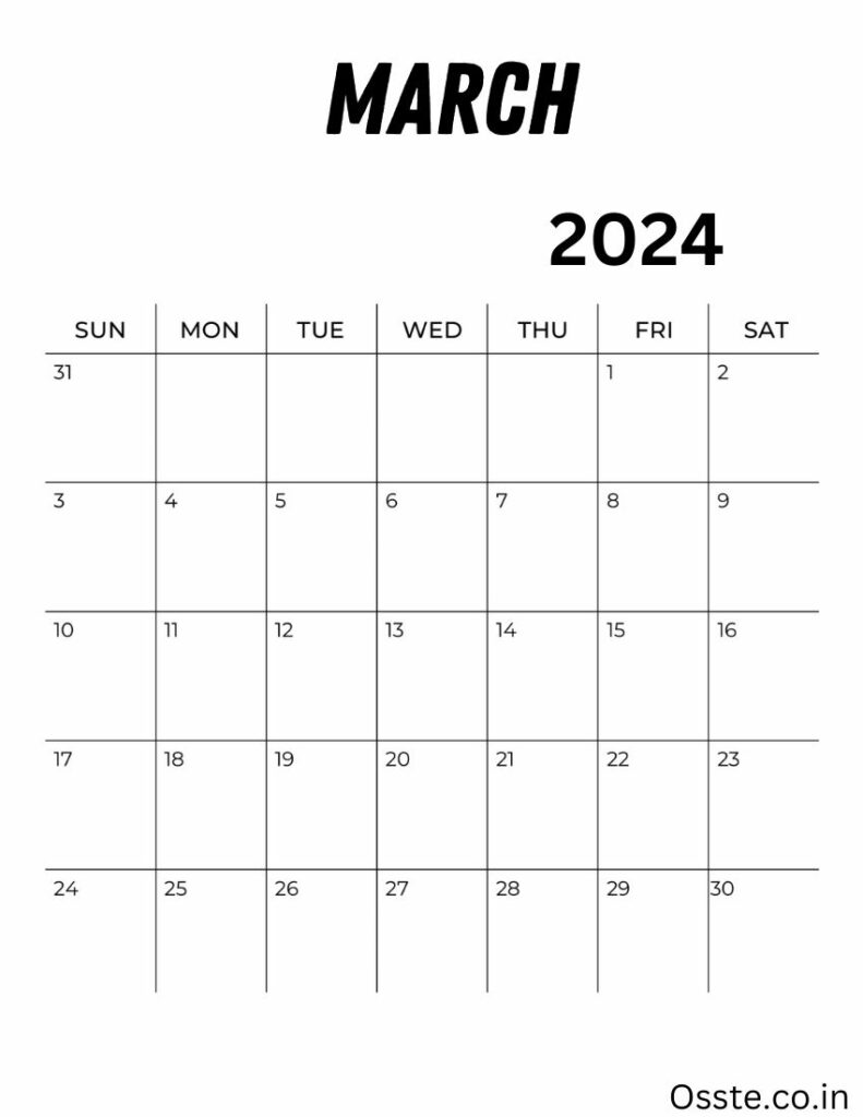 March 2024 A4 Calendar