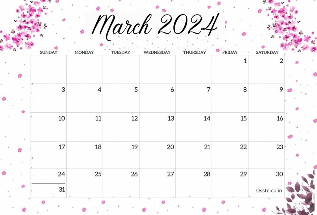 March 2024 Calendar Floral HD Wallpaper