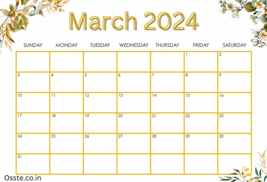 March 2024 Calendar Floral designs
