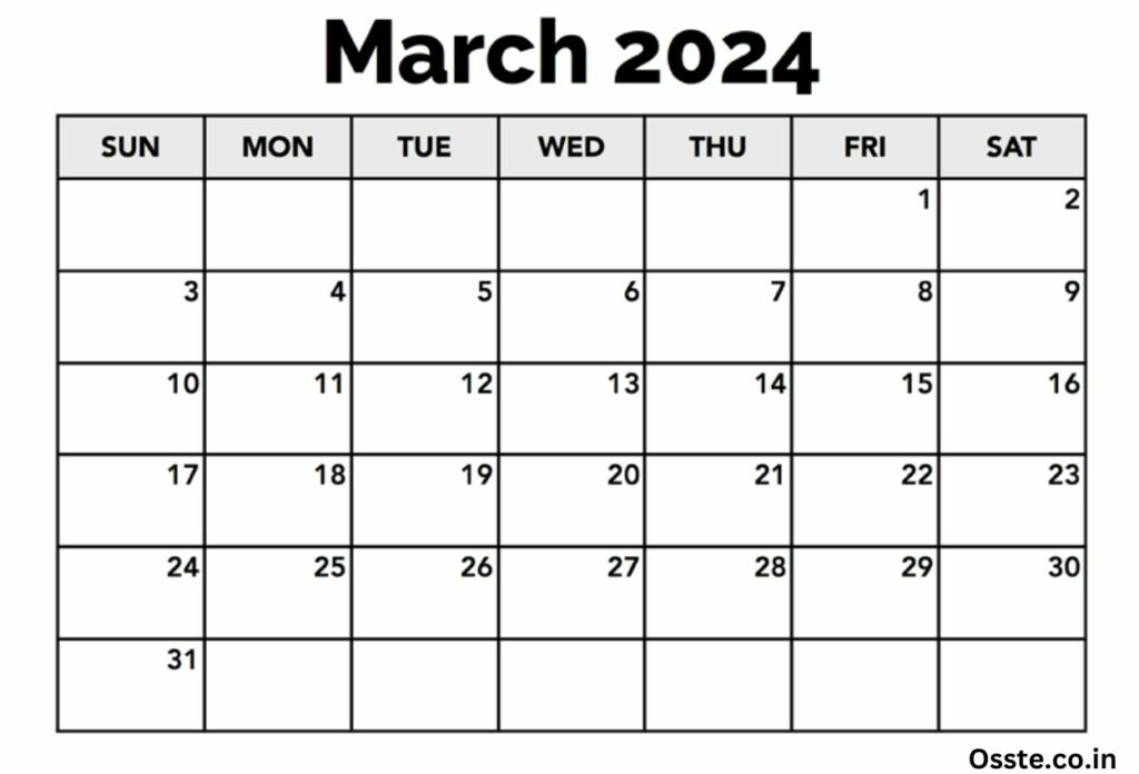 March 2024 Calendar blank format