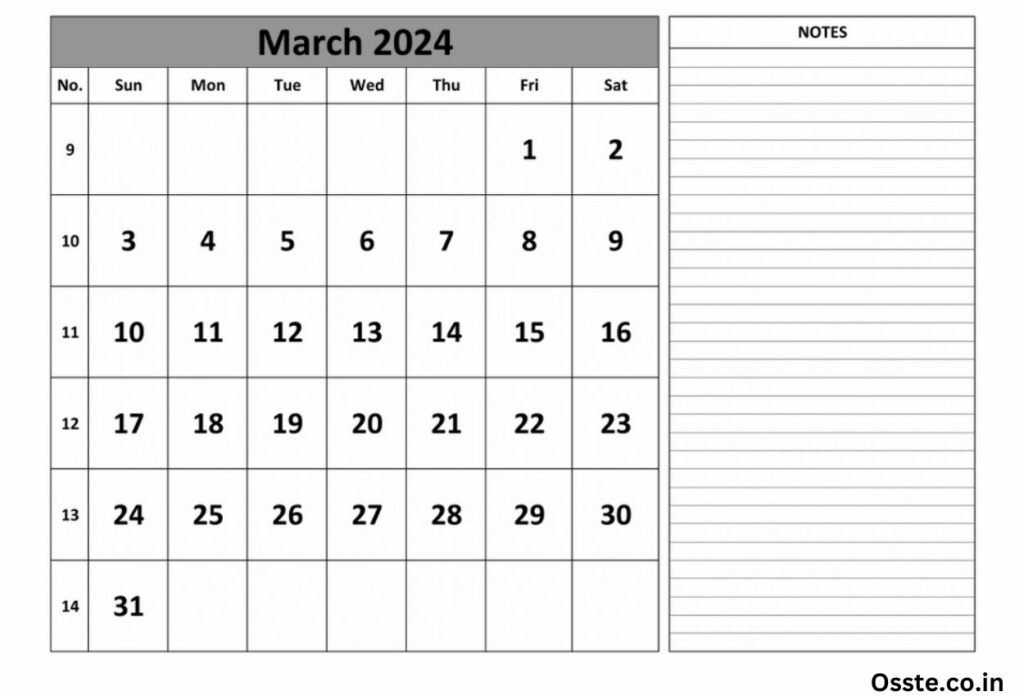 March 2024 Calendar editable word
