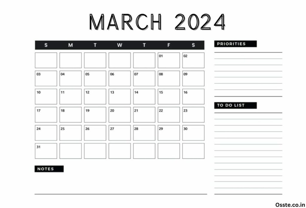 March 2024 Notable Calendar